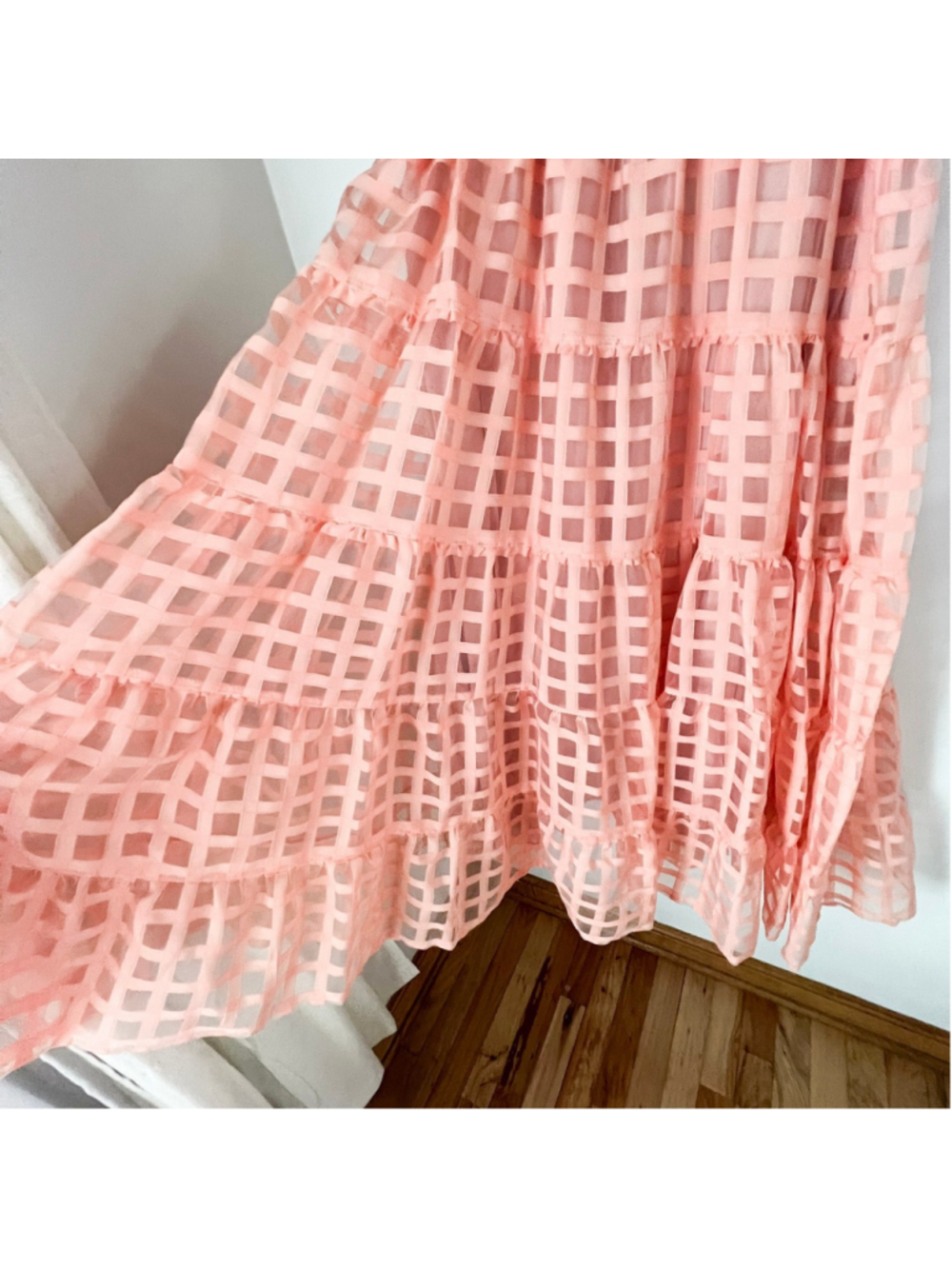 Gingham & Heels Bianna Pink/Coral Puff Sleeve Midi Dress Coquette Cottagecore 10 - Picture 12 of 12